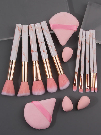 10-Piece Makeup Brush Set with Powder Puffs & Mini Sponges