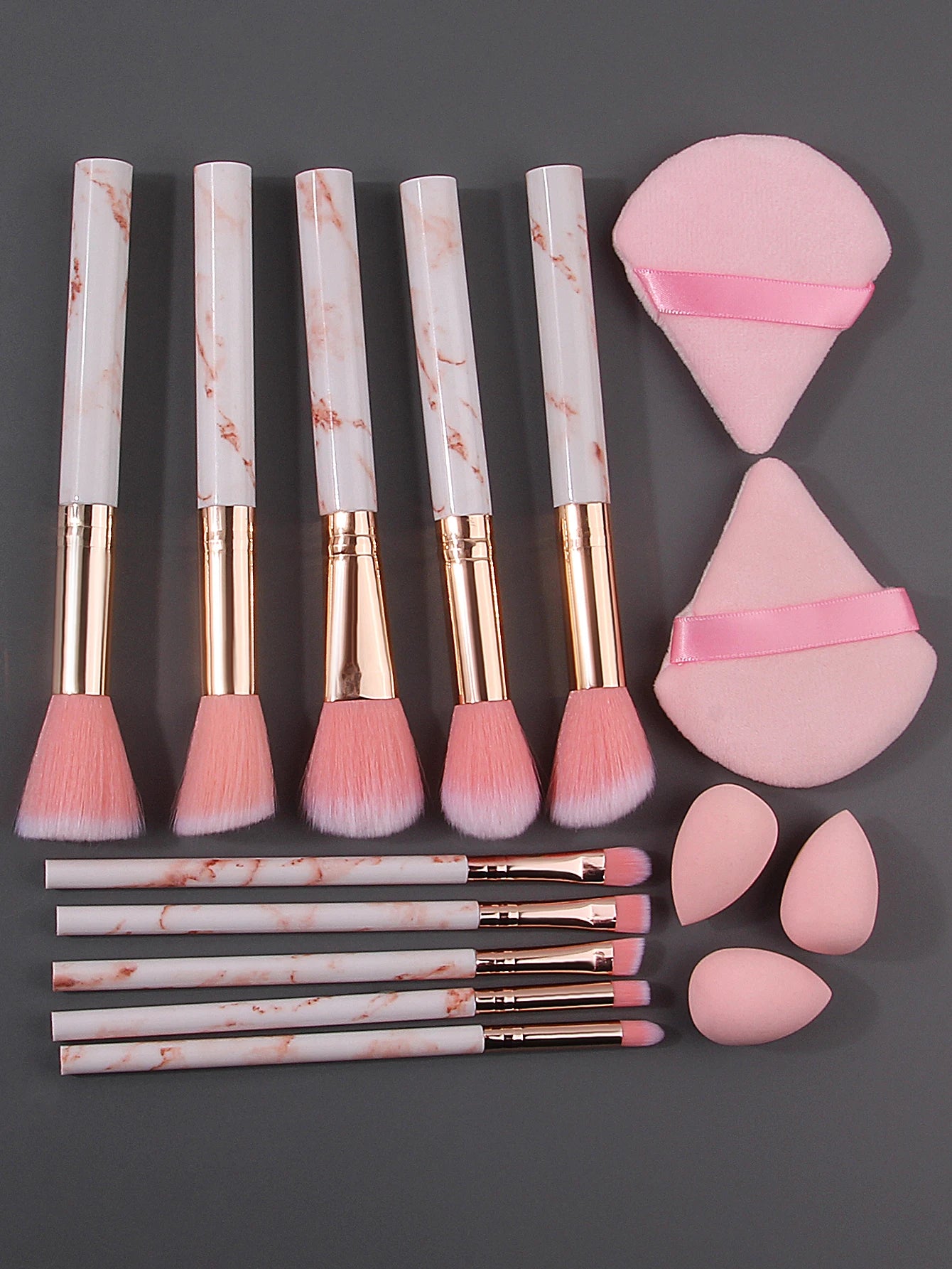 10-Piece Makeup Brush Set with Powder Puffs & Mini Sponges