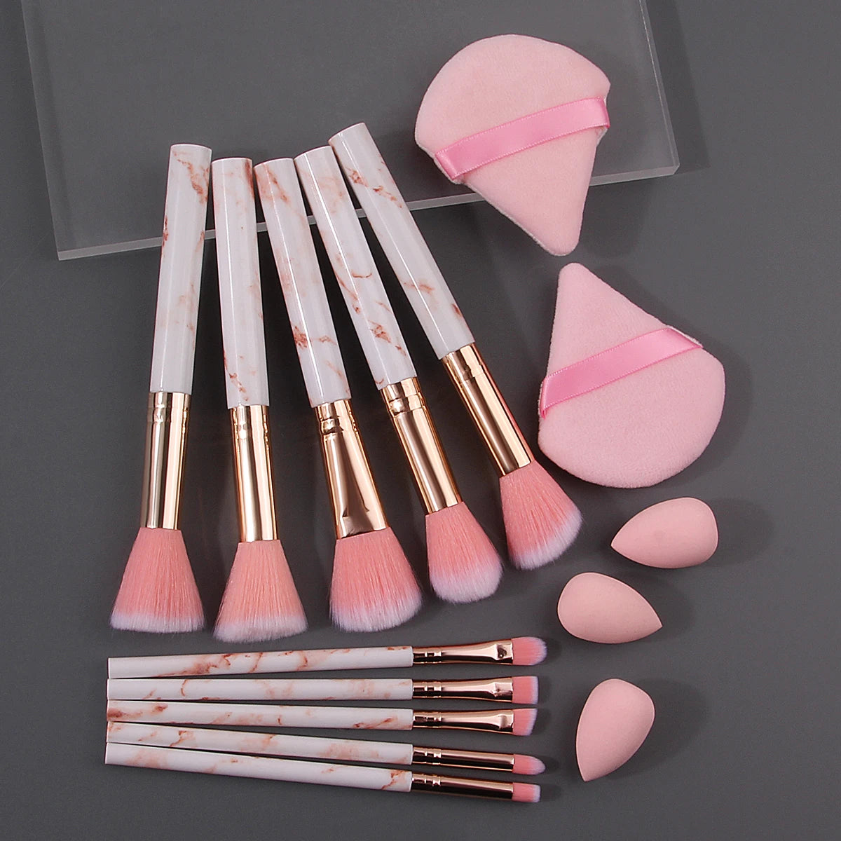 10-Piece Makeup Brush Set with Powder Puffs & Mini Sponges