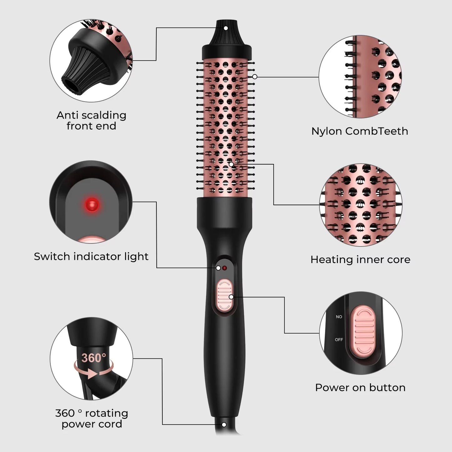 3-in-1 Heated Thermal Hair Brush – Curler & Volumizer for Home & Travel