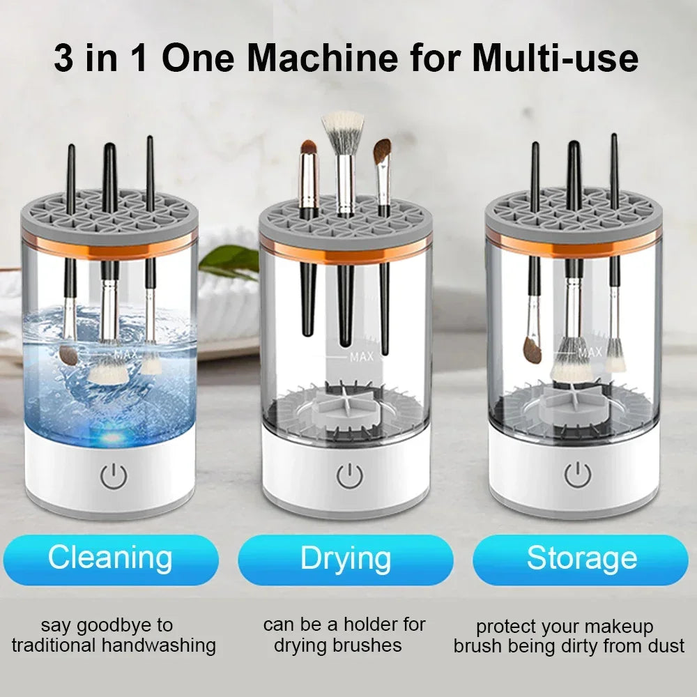USB 3-in-1 Electric Makeup Brush Cleaner – Washer, Dryer & Drying Rack