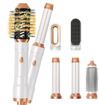 5-in-1 Hair Styling Set – Ionic Blow Dryer Brush & Curling Wand with Hot Air Massage