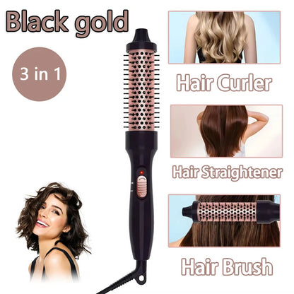 3-in-1 Heated Thermal Hair Brush – Curler & Volumizer for Home & Travel