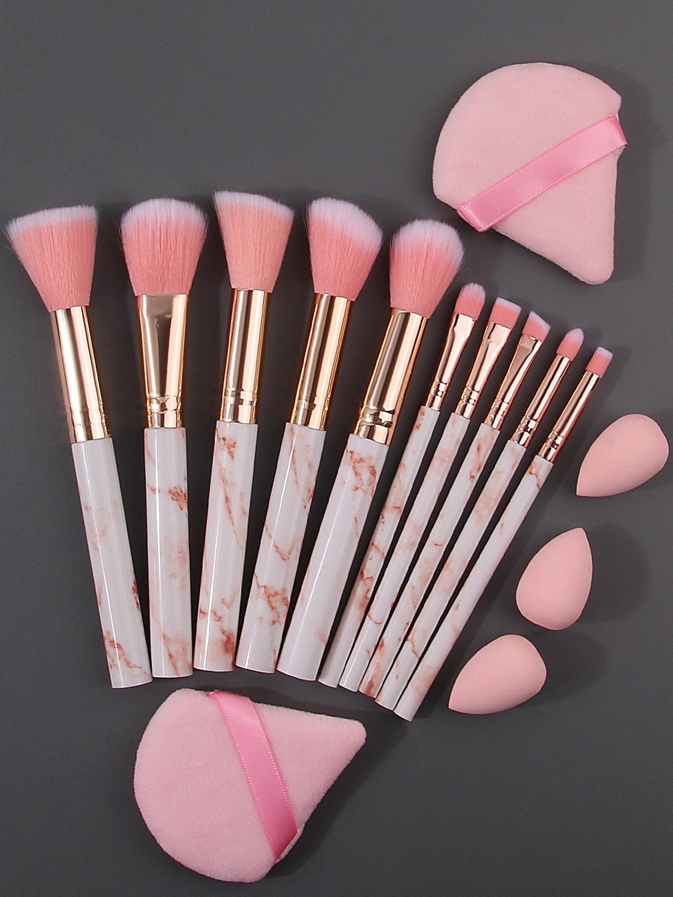 10-Piece Makeup Brush Set with Powder Puffs & Mini Sponges