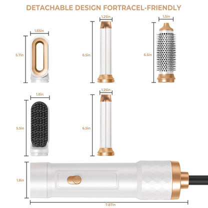 5-in-1 Hair Styling Set – Ionic Blow Dryer Brush & Curling Wand with Hot Air Massage