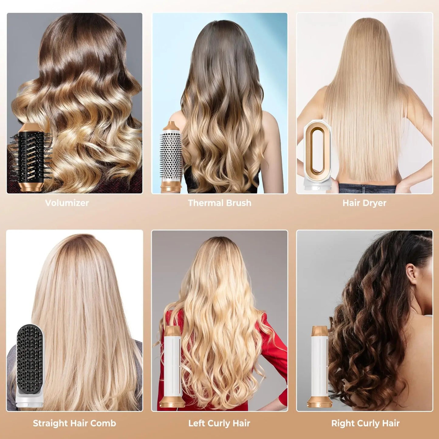 5-in-1 Hair Styling Set – Ionic Blow Dryer Brush & Curling Wand with Hot Air Massage