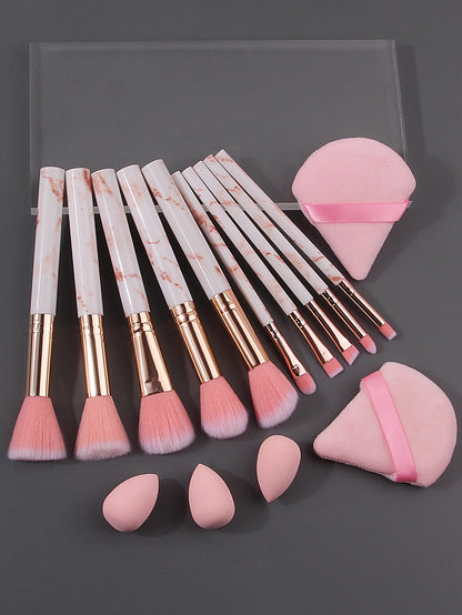 10-Piece Makeup Brush Set with Powder Puffs & Mini Sponges