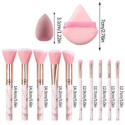 10-Piece Makeup Brush Set with Powder Puffs & Mini Sponges